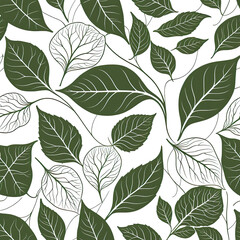 Botanical illustration with leafy, green and white design against black