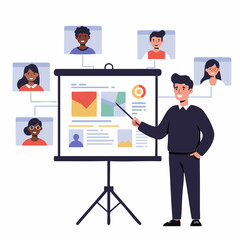 Flat Illustration Man Presenting Business Strategy to a Diverse Team