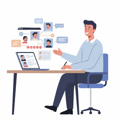 Flat Illustration of Online Recruitment Process and Virtual Job Interview