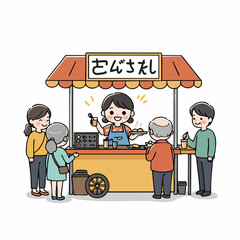 Cartoon Illustration of A Street Food Vendor Serving Tempura Dish