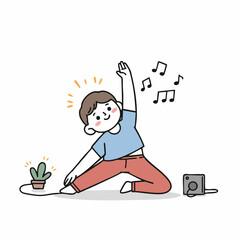 Cute Handdrawn Person Doing Yoga with Music Illustration