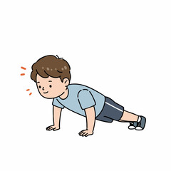 Cute Cartoon Style Boy Doing Push Up Exercise Illustration