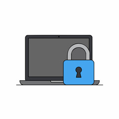 Modern Outline Laptop Security Padlock Concept for Digital Protection Icon