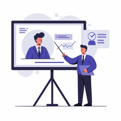 Flat Style Detailed Presentation with Trainer and Screen Illustration