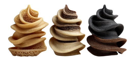 Abstract Swirls of Brown and Beige Sculptures on Transparent Background