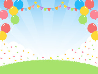 イベント背景　青空と芝生と紙吹雪
