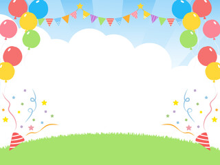 イベント背景　青空と芝生とクラッカー
