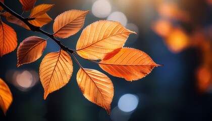 Obraz premium A Leafy Tree Branch With A Bright Orange Leaf