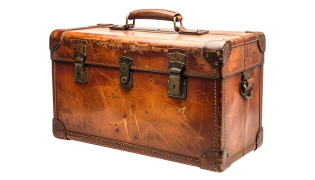 Vintage leather suitcase, worn and aged