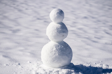 Snowman winter background. Winter holiday scene. Snowman with scarf and hat. Winter design. Happy...