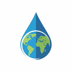 Obraz premium A stylized logo featuring a blue water droplet encompassing a globe, symbolizing environmental conservation.