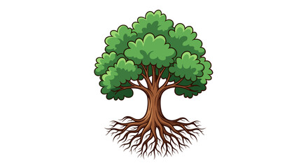 Obraz premium Detailed natural tree with prominent roots and vibrant green foliage, symbolizing growth, life, and nature. Vector SVG isolated on transparent background.