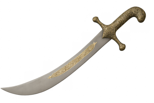 Antique scimitar sword with ornate gold handle