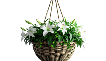 Hanging basket of white lilies