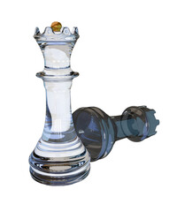 glass black chess pieces isolated on transparent background