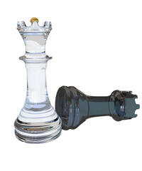 black and white chess pieces isolated on transparent background