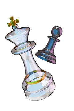 glass king and pawn chess pieces on the chessboard