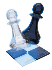 white and black chess pawn on checker board isolated on transparent background