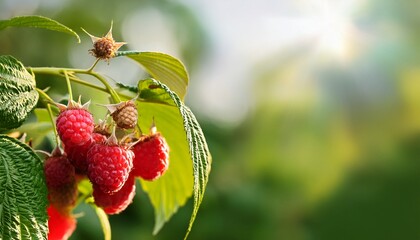 Ripe Raspberry On A Branch