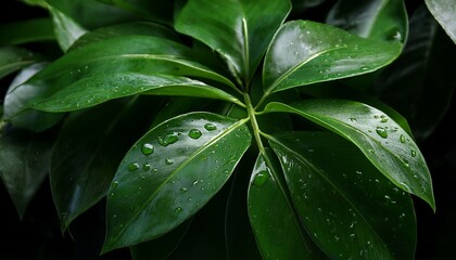 A Leafy Green Plant With A Few Leaves That Are Wet