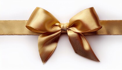 Gold Satin Ribbon Fabric Bow Isolated On White Background
