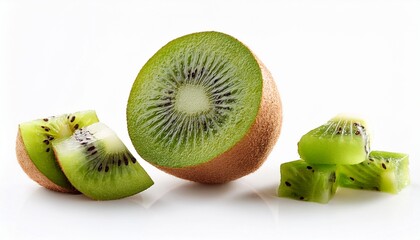 Half And Diced Kiwifruit Isolated Over White
