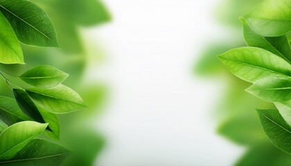 White Background With Soft Blur Of Green Leaves On One Side Depth Of Field Effect