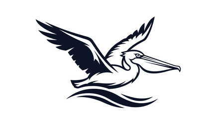 Majestic Pelican Soaring Gracefully Above Gentle Ocean Waves.
