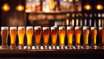 Two Rows Of Beer Flights At A Bar