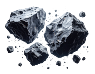 Dark grey space rocks, various sizes, scattered