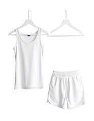 White sleeveless top and shorts set, on hangers