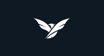 Minimalist white logo design of a stylized bird with elegant wings.