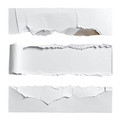 Three ripped pieces of white paper