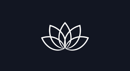 Elegant White Lotus Flower Outline on Dark Background.