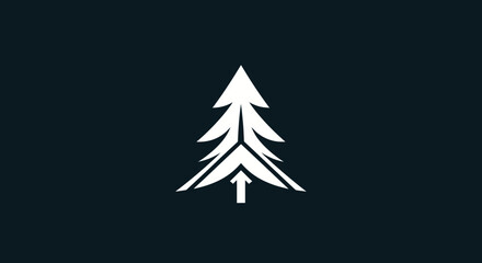 Obraz premium Stylized white tree icon with upward arrow symbolizing growth and direction.