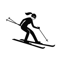 Fototapeta premium Black silhouette of a female skier in motion Keywords: skier, skiing, winter, sport, recreation