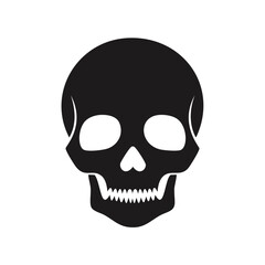 Black silhouette of a human skull with teeth on white background