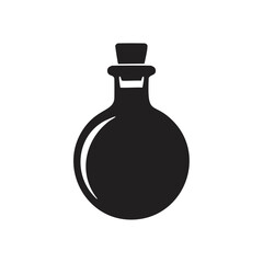 Fototapeta premium Black silhouette of a round flask with a stopper and highlight
