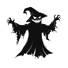 Black Silhouette of a Scary Ghost in a Witch Hat specter