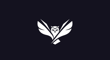 Modern minimalist owl logo with feather quill wings.