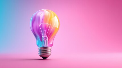 Fototapeta premium Colorful Light Bulb with Pastel Gradient on Vibrant Background for Creative Inspiration