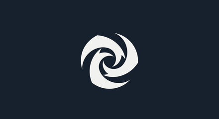 Abstract White Swirl Logo Design on Dark Background.