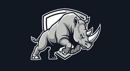 Powerful Rhino Mascot Logo Design for Sports Teams and Gaming. © Win