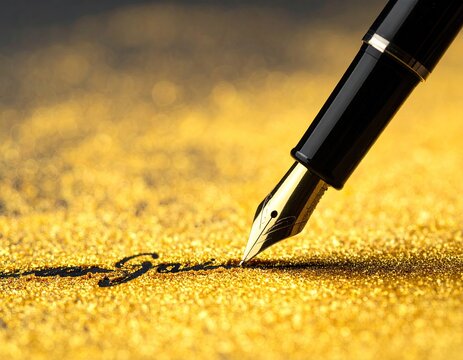 Fountain pen writes on golden glitter