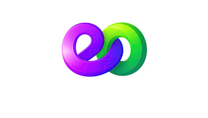 Abstract infinity symbol, vibrant purple and lime green, 3D effect