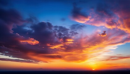 Fototapeta premium Vivid Sunset Sky With Colorful Clouds Over Horizon In Dramatic Evening Scene