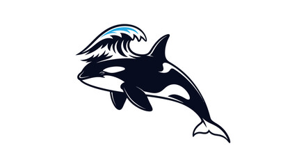 Majestic Orca Whale Leaping Through Ocean Wave Illustration.