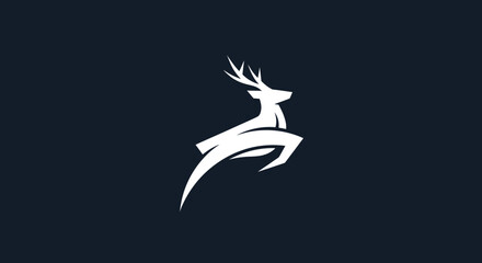 Elegant white leaping deer silhouette logo design.