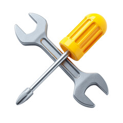 Intersecting wrench and screwdriver symbolizing technical expertise and mechanical solutions in a