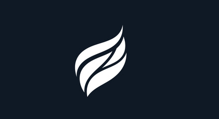 Elegant white leaf logo design on dark background representing nature.